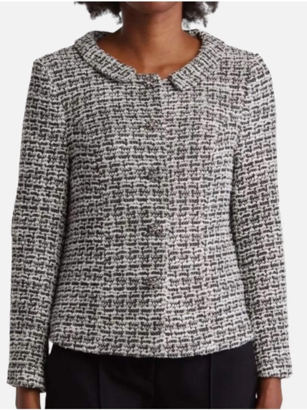 Adrianna Papell Black & White Tweed Collarless Jacket